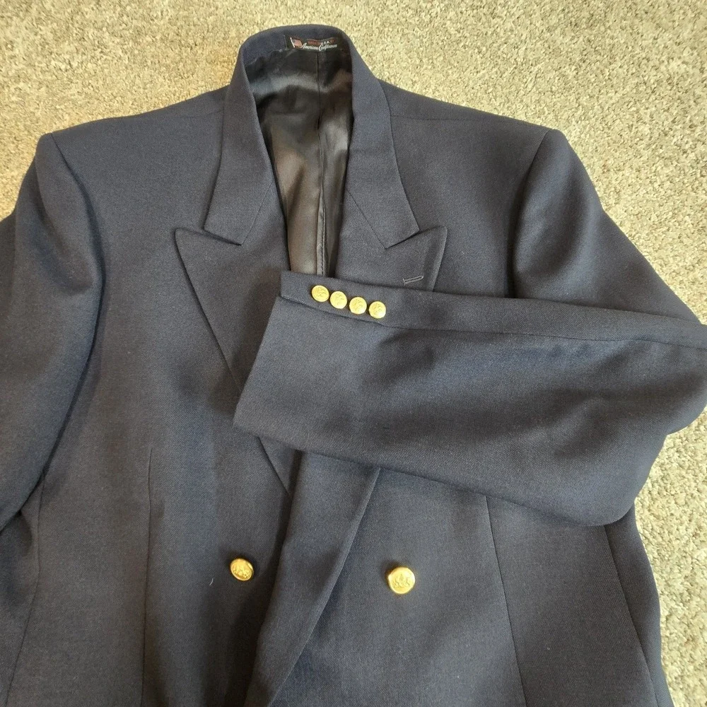 Stafford Blazer Men 44L Navy Blue Gold Button Double Breasted Sports Coat Jacket - Picture 2 of 10
